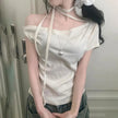 Women’s Off Shoulder Tie Front Short Sleeve Top