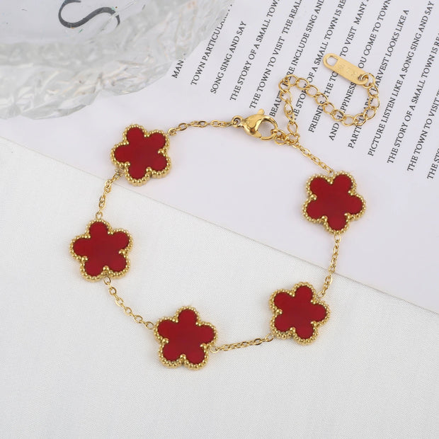 Clover Charm Bracelet Set – Gold-Tone Chain Bracelets with Multi-Color Clover Charms