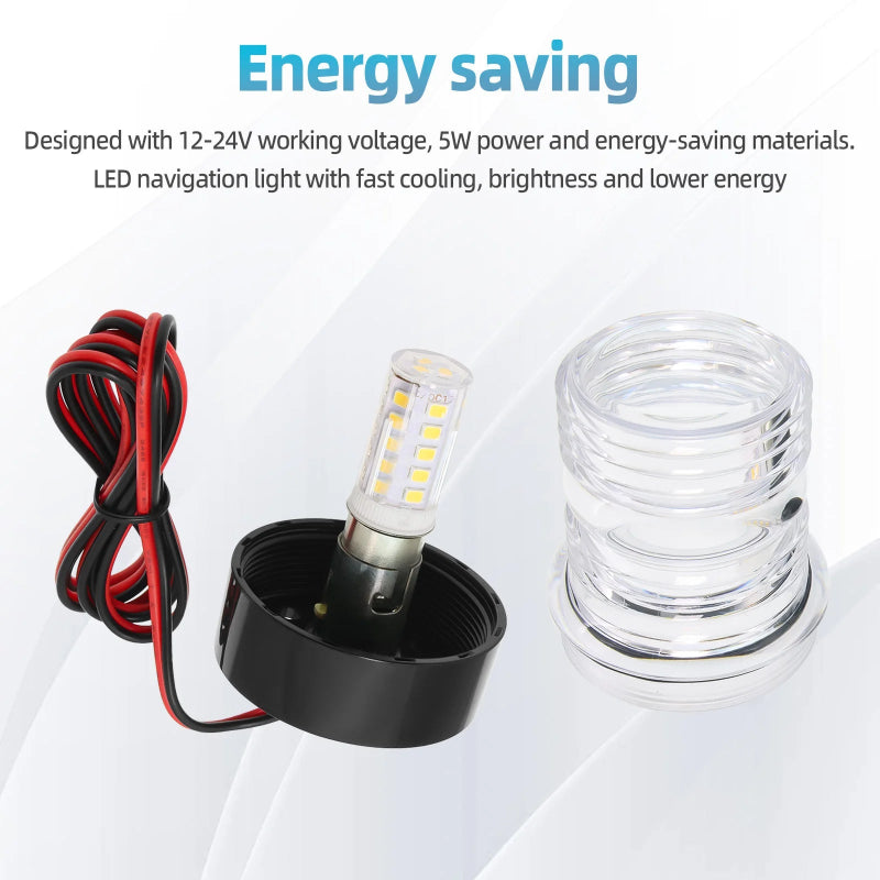 12V/24V Waterproof LED Marine Boat Navigation Light 180° Rotating Sailing Anchor Light