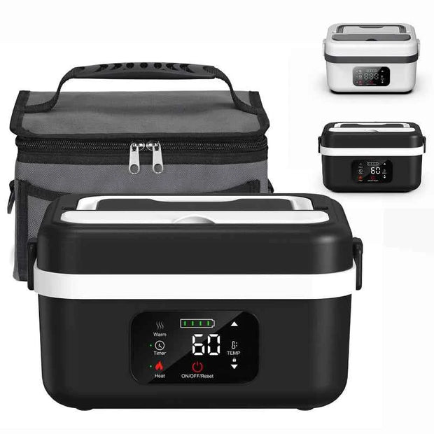 Wireless Electric Insulated Lunch Box 8000mAh Battery 60W Heating Food Warmer with 1L Stainless Steel Container