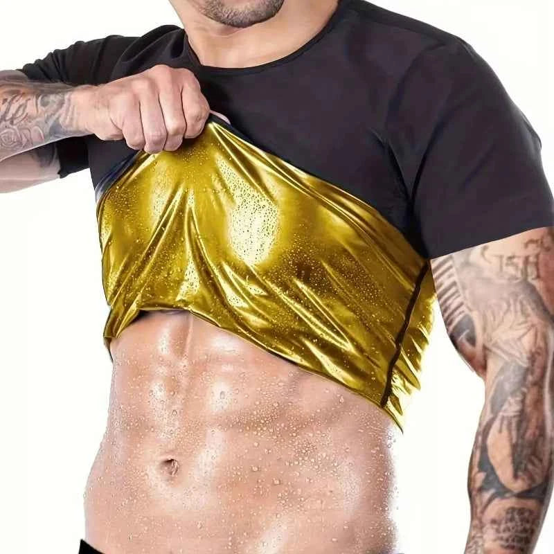 Men’s Slimming Shirt – Fat Burning Compression T-Shirt in Silver, Blue, and Gold