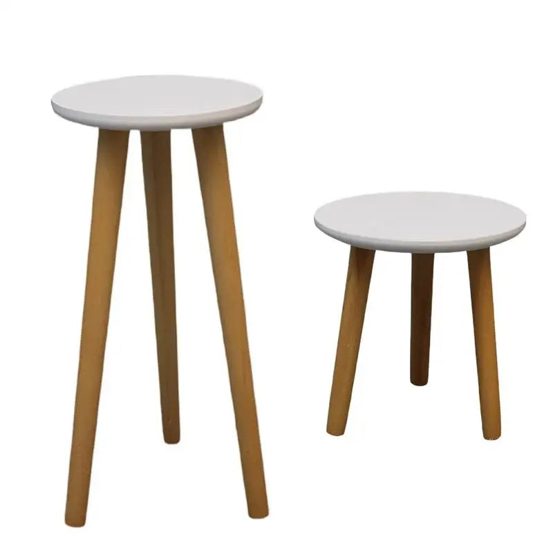 Wooden Round 3-Leg Flower Stand – White Top Plant Display Table in Two Sizes
