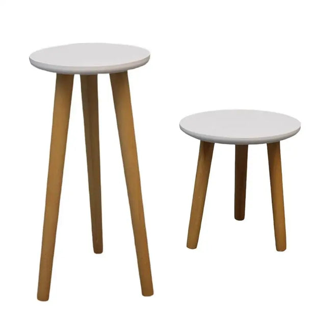 Wooden Round 3-Leg Flower Stand – White Top Plant Display Table in Two Sizes