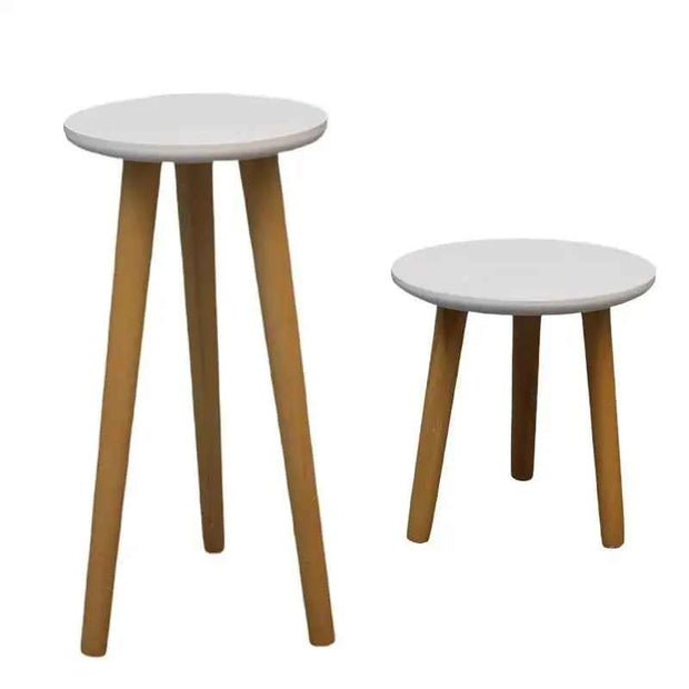 Wooden Round 3-Leg Flower Stand – White Top Plant Display Table in Two Sizes
