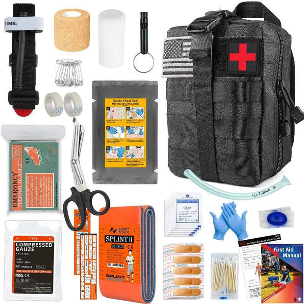 Survival Gear IFAK Kit with MOLLE System Tactical First Aid Bag for Outdoor, Hiking & Emergency