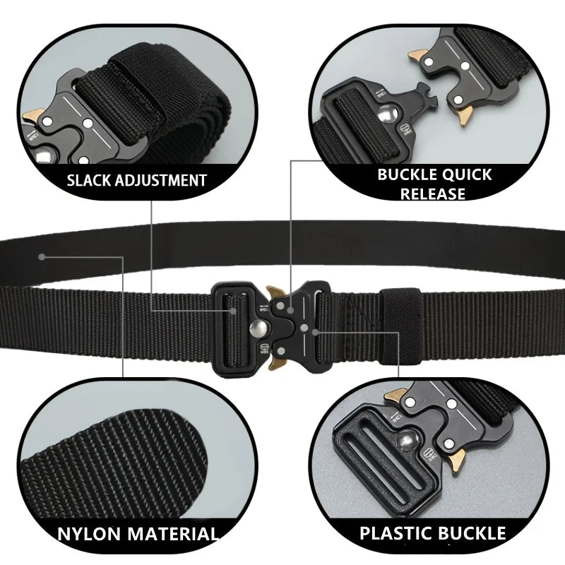 Heavy Duty Tactical Nylon Webbing Belt with Metal Buckle