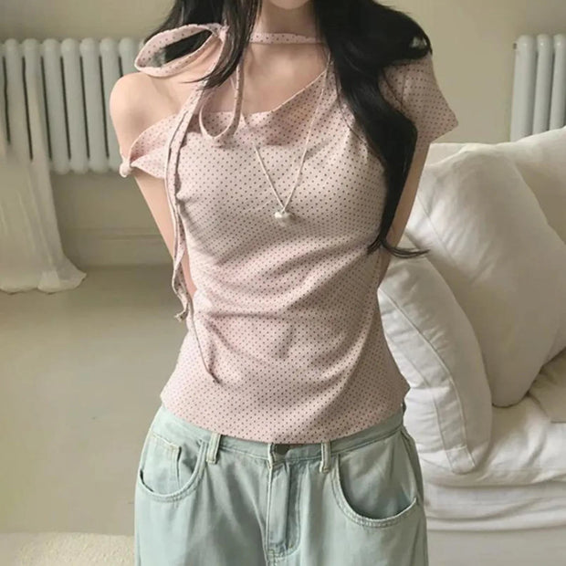 Women’s Off Shoulder Tie Front Short Sleeve Top
