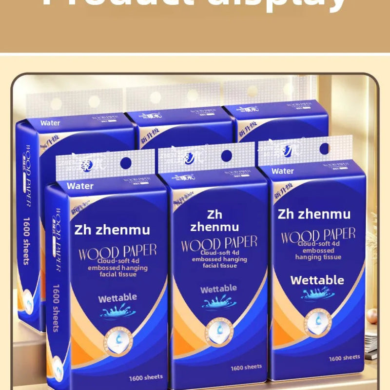 Zhen Mu Wood Paper Hanging Tissue 1600 Sheets – Water-Resistant Cloud Soft 4D Embossed Tissue