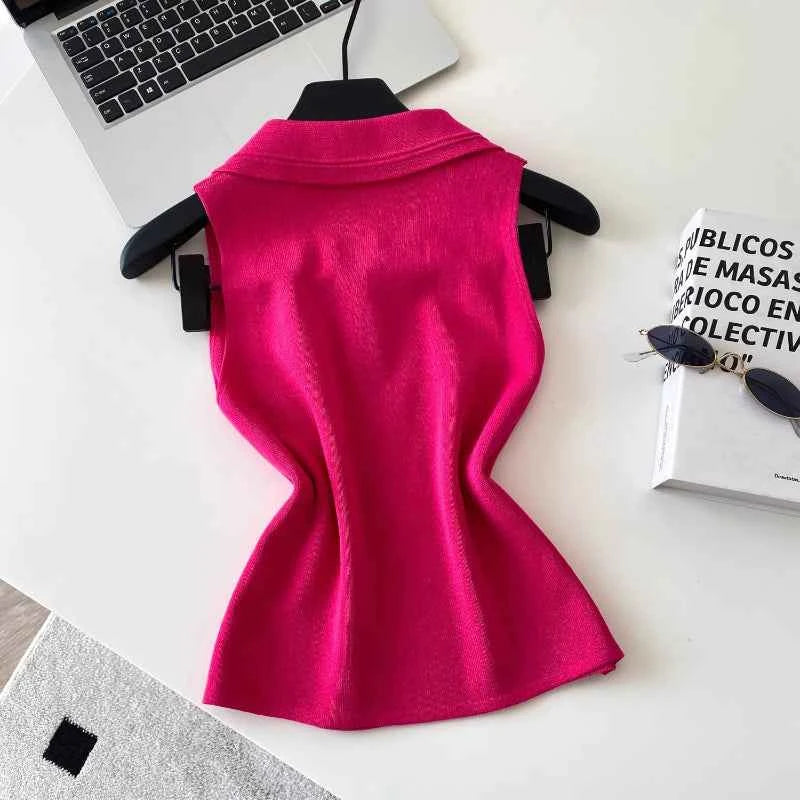Colorful Zip-Up Collar Knit Tops by Sing Reiny