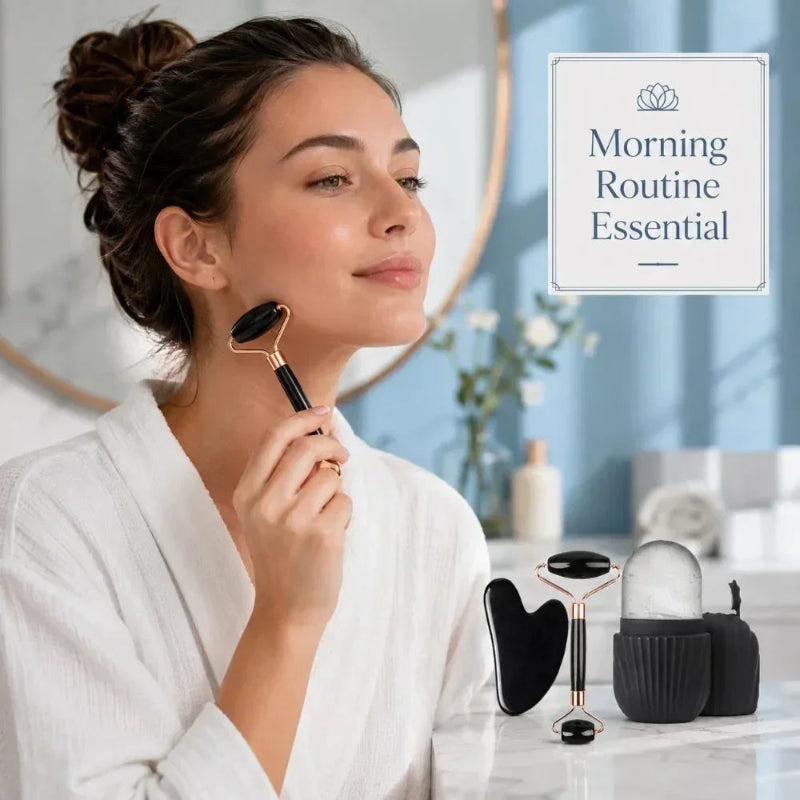 Stainless Steel Facial Roller Gua Sha Board Set with Ice Face Roller Mold Skin Care Massage Tools