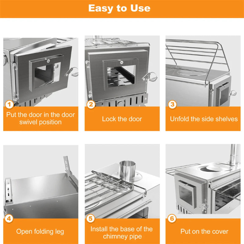 UNHO Hot Tent Wood Burning Stove Portable Camping Stove with 6 Stainless Steel Chimney Pipes for Outdoor Heating & Cooking