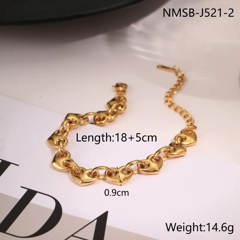 Heart Link Bracelet Set – Gold-Tone & Silver-Tone Stackable Bracelets
