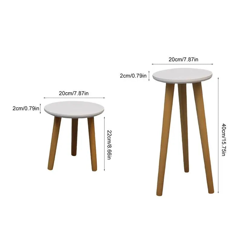 Wooden Round 3-Leg Flower Stand – White Top Plant Display Table in Two Sizes