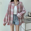 Women's Plaid Button-Up Shirt – Long Sleeve Loose Fit Casual Blouse