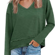 Women's V-Neck Long Sleeve Crop Top – Loose Fit Raw Hem Casual T-Shirt
