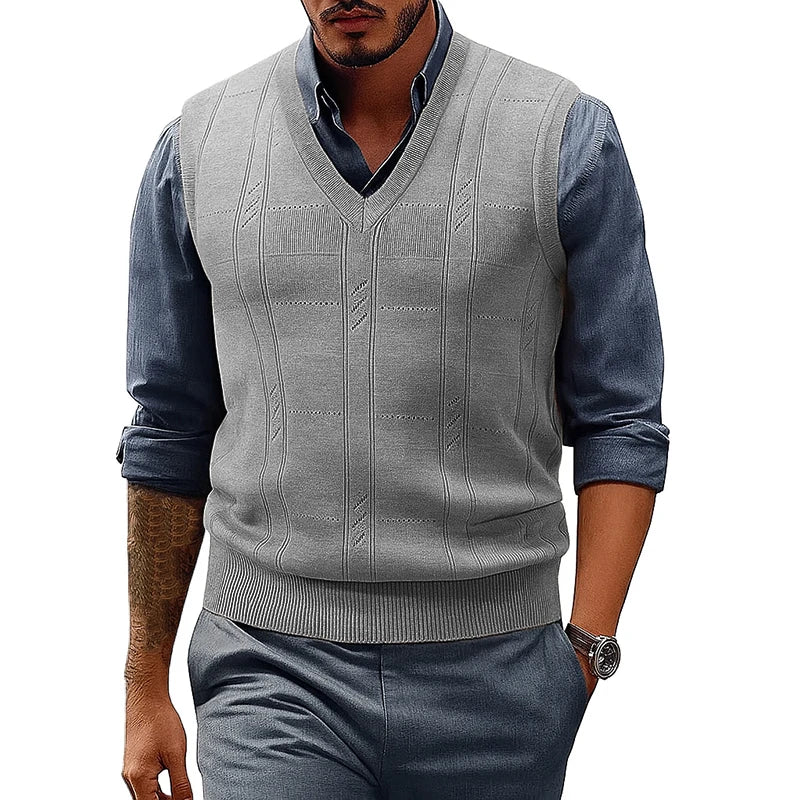 Men's V Neck Cable Knit Sweater Vest Sleeveless Lightweight Pullover