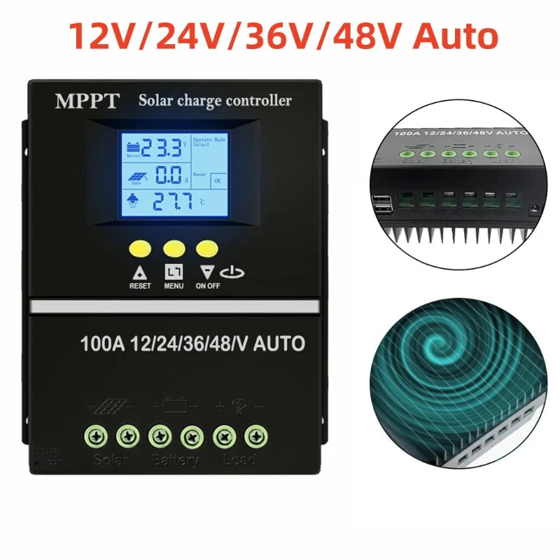MPPT Solar Charge Controller 30A 40A 50A 60A 100A 12V/24V Battery Charger with LCD Display & USB Output