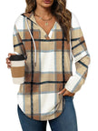 Women's Plus Size Plaid Hooded Tunic – Long Sleeve Drawstring Pullover Top