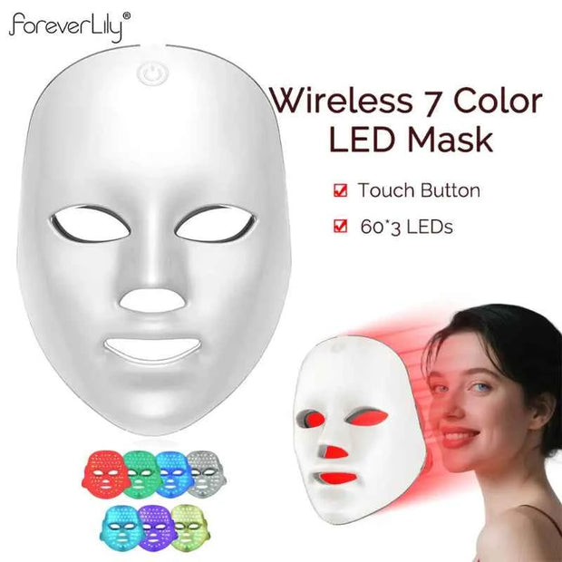 Forever Lily Wireless 7 Color LED Mask Touch Button 60×3 LEDs Photon Facial Beauty Mask