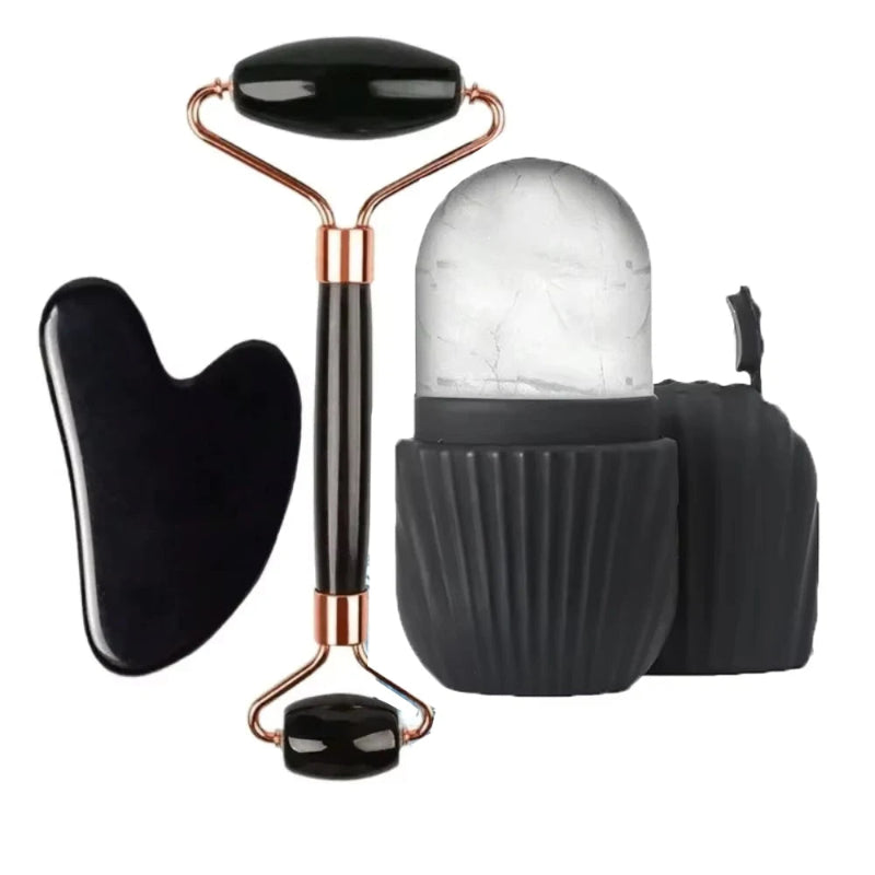 Stainless Steel Facial Roller Gua Sha Board Set with Ice Face Roller Mold Skin Care Massage Tools