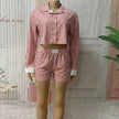 Striped Button-Up Crop Top & Shorts Set