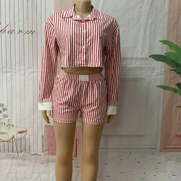 Striped Crop Top and Shorts Set