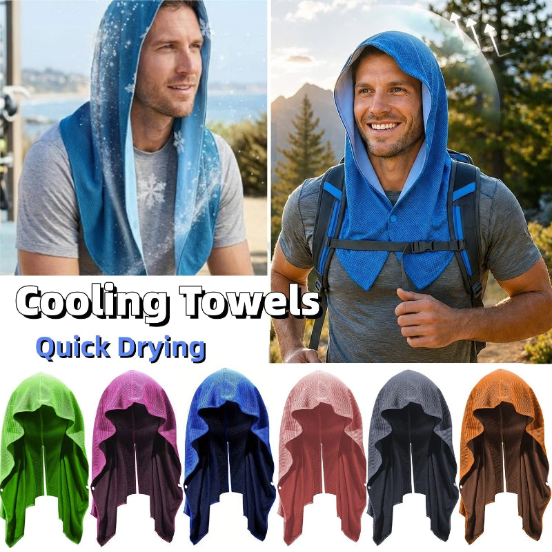 Cooling Hoodie Towel UPF50+ Sun Protection – Quick Drying Cooling Head & Neck Wrap for Sports, Gym & Outdoor Activities