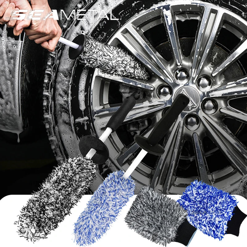 SEAMETAL Microfiber Wheel Cleaning Brush Non-Slip Soft Car Wash Mitt
