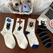 4 Pairs Mid-calf Socks Spring Cat Korean-style Cute Socks with Personality Polka Dots INS Stacked Socks for All Seasons