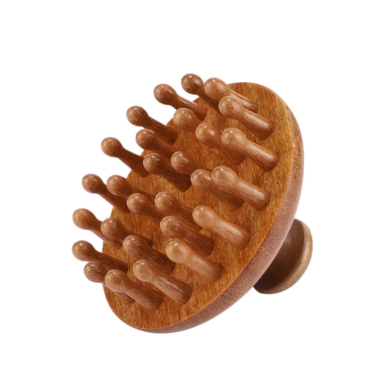 Wooden Body Massage Brush with 28 and 33 Rounded Comb Teeth, Finger Grip Handle & Hand Strap