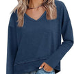 Women's V-Neck Long Sleeve Crop Top – Loose Fit Raw Hem Casual T-Shirt