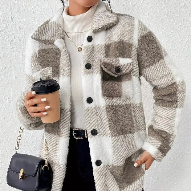 Plaid Fleece Button-Down Shirt Jacket