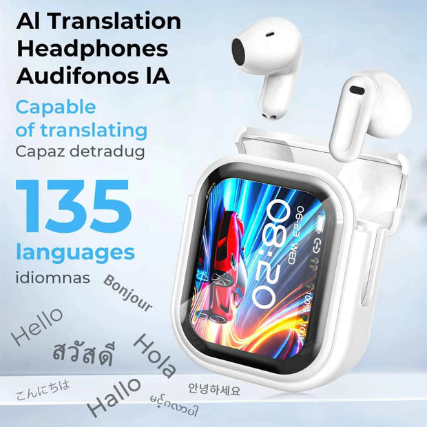 HTC NE20 Wireless Earphones Active Noise Cancelling 32dB ANC Bluetooth Headset HiFi Stereo Bass Sound LED Digital Touch Control Screen Smart Display Music Playback Volume Adjustment Low Latency Gaming Earbuds Waterproof IPX4