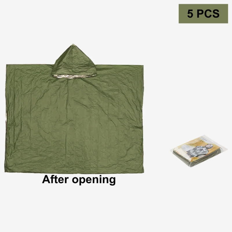 Portable Outdoor Emergency Rain Poncho with Mylar Thermal Liner Waterproof & Wind-Resistant for Camping & Emergencies