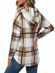 Women's Plus Size Plaid Hooded Tunic – Long Sleeve Drawstring Pullover Top