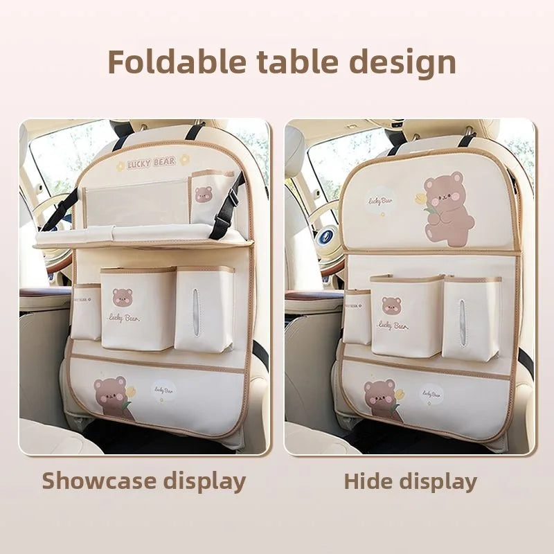Car Seat Back Organizer Rear Hanging Storage Bag with Table Tray