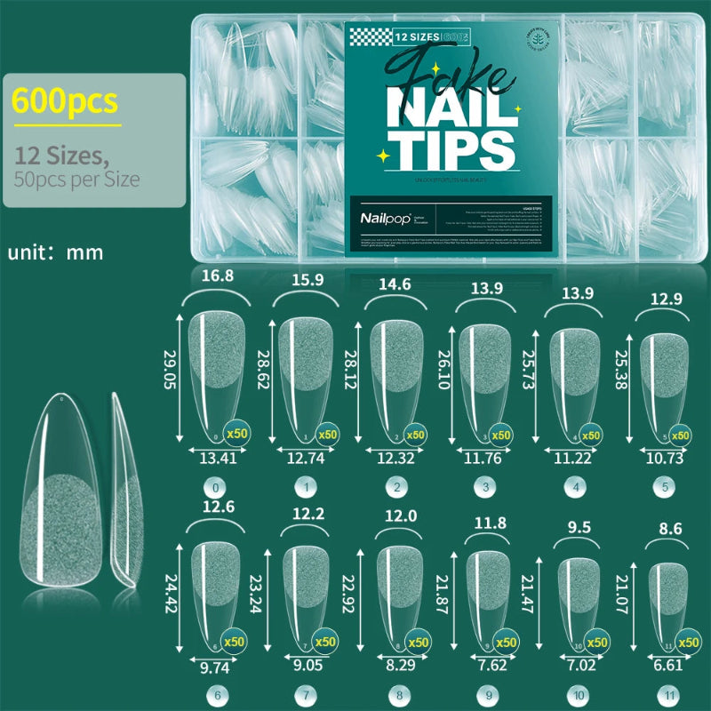 Nailpop Half Matte Gel Nail Tips – 600 Pieces Box, 12 Sizes