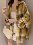 Women's Plaid Button-Up Shirt – Long Sleeve Loose Fit Casual Blouse