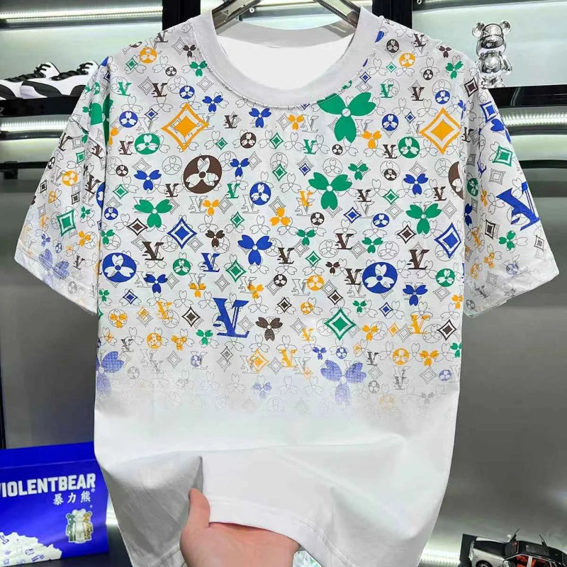 2026 New Style Men's Casual Trendy Fashion Short-Sleeved T-Shirt Classic Round-neck T-Shirt Colorful Print Letters Summer Shirt
