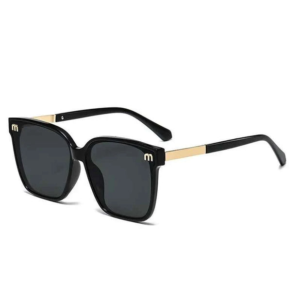 Luxury Black Sunglasses with Gold Accents – Stylish Square Frame with UV Protection