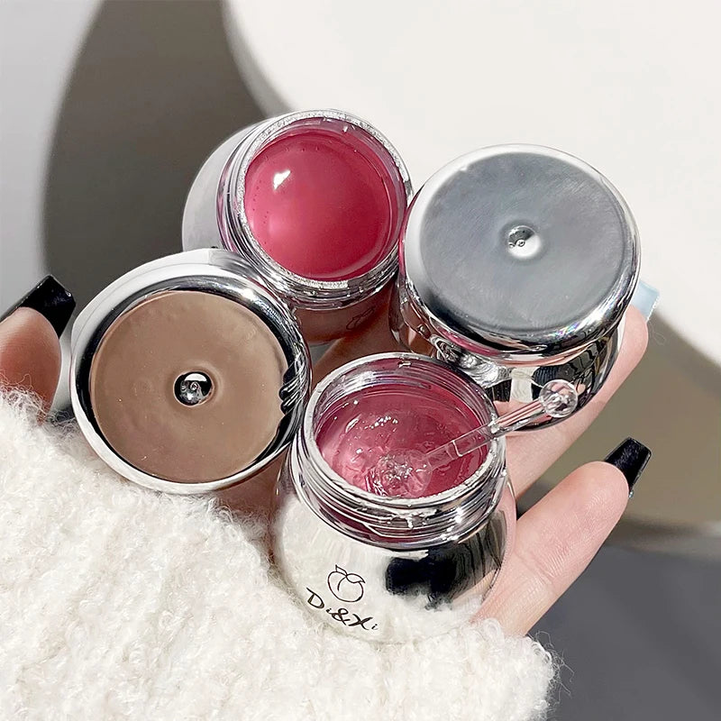 D&Xi Peach Little Silver Jar Lip Balm – Moisturizing Lip Care Jelly with Hydrating Lip Gloss Finish