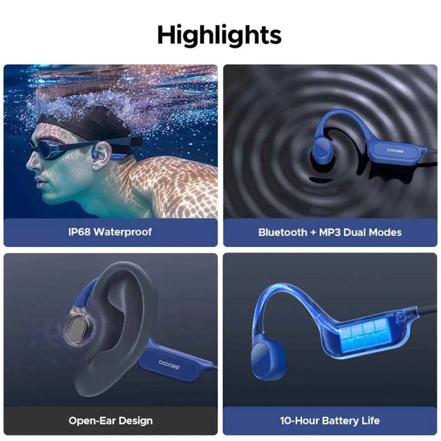DOOGEE BoneBeat Swim Lite Bone Conduction Sports Headphones Bluetooth 5.4 Wireless Earphone Waterproof Headset For swimming