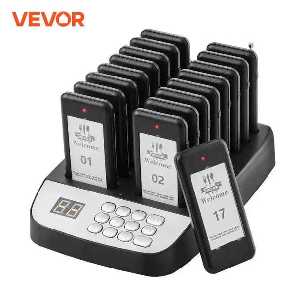 VEVOR 20-Pager Wireless Restaurant Paging System with 3 Alert Modes, 500m Range and Charging Base