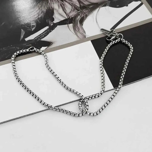 Men's Fashion Double Chain Cross Hollow Wrist Bracelets Lobster Claw Clasp Stainless Steel Bracelet Hip Hop Punk Party Jewelry
