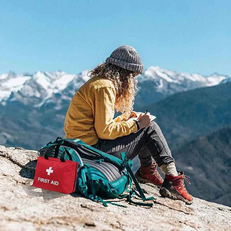 210-Piece Portable First Aid Kit with Red Zippered Medical Bag for Car, Travel and Outdoor Use