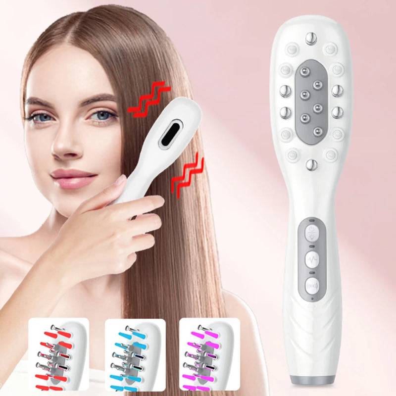 Electric Hair Growth Comb Oil Applicator with Red & Blue LED, Vibration Scalp Massage Brush