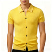 Men’s Textured Knit Short-Sleeve Button-Up Shirt with Turn-Down Collar