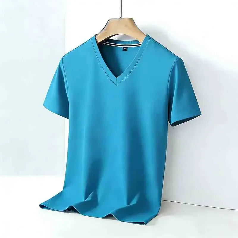 Men’s Solid V-Neck Short-Sleeve Casual T-Shirt – Multiple Colors