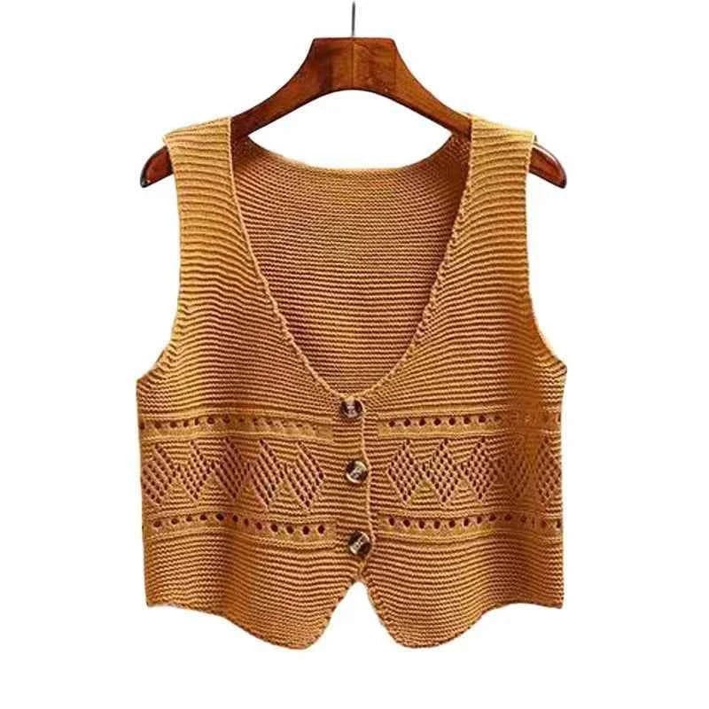 Knitted Button-Up Crop Vest – Stylish Casual Wear for Women | Multi-Color Options