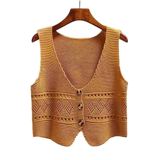 Knitted Button-Up Crop Vest – Stylish Casual Wear for Women | Multi-Color Options